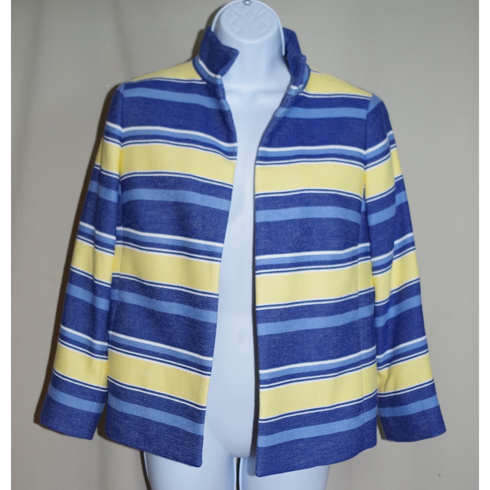 Talbots Women's Size 4 Blue Yellow Striped Open Front Blazer Jacket VN4889